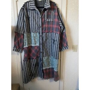 POL‎ Patchwork Plaid Striped Floral Long Duster Shirt Jacket Dress Women Size M